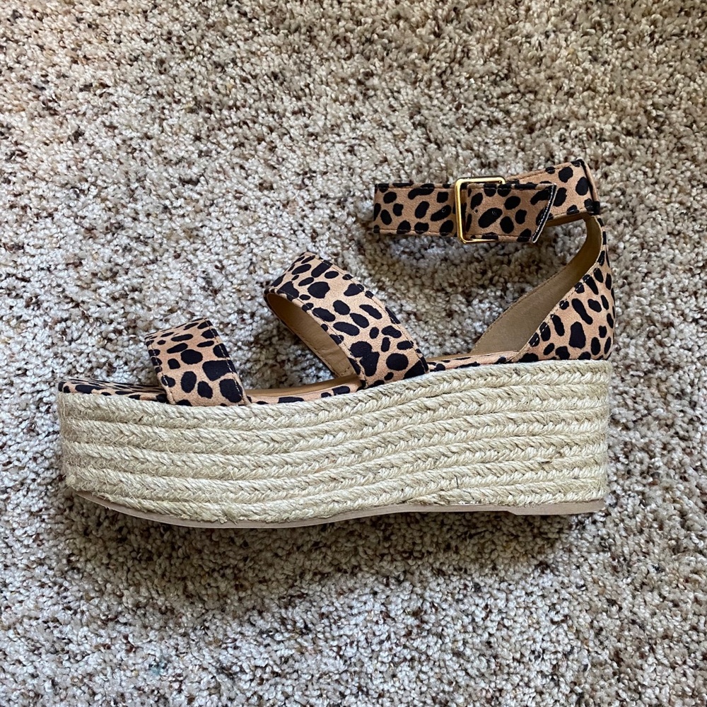Cheetah espadrille platform sandal